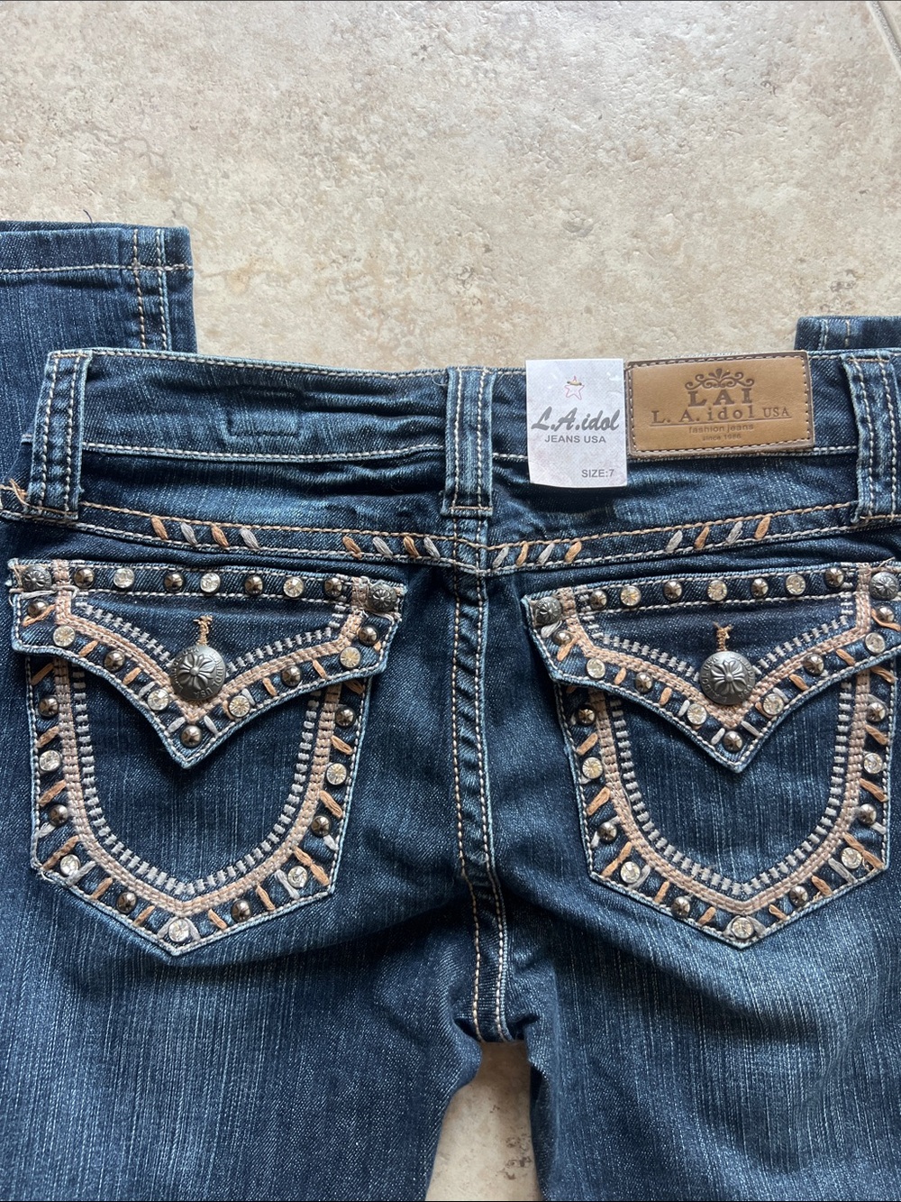 L.A. Idol Dark Blue Embellished Pocket Jeans